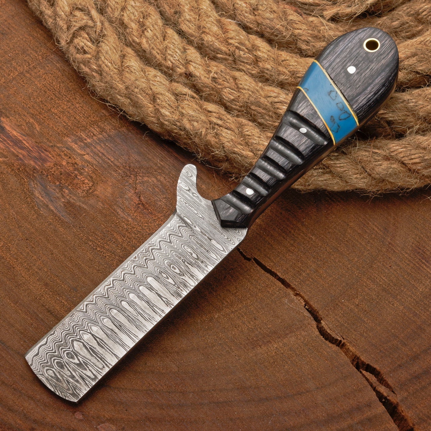 Handmade Forged Damascus Steel Bull Cutter Knife w/ Pakkawood Resin Handle | Damascus Blade