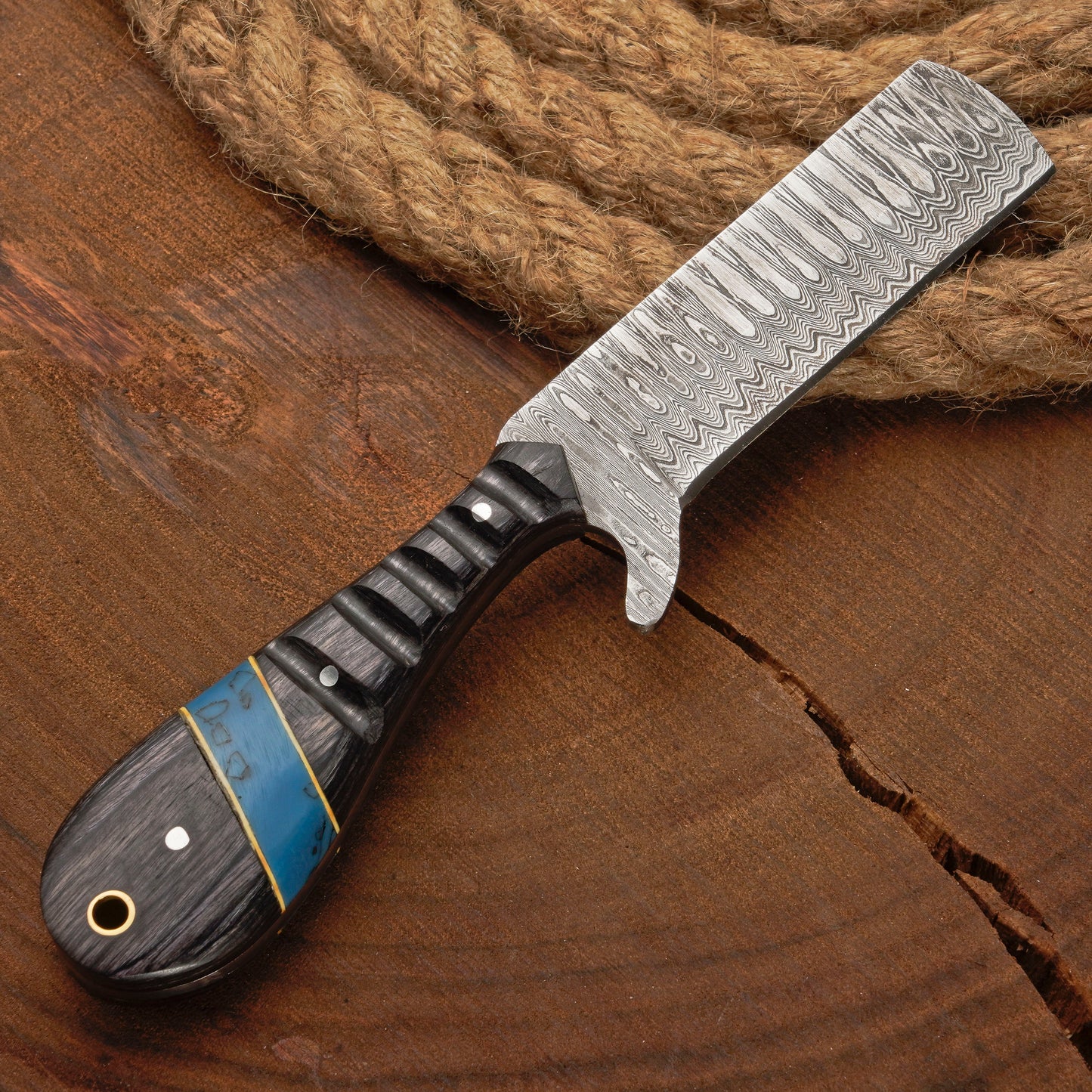 Handmade Forged Damascus Steel Bull Cutter Knife w/ Pakkawood Resin Handle | Damascus Blade