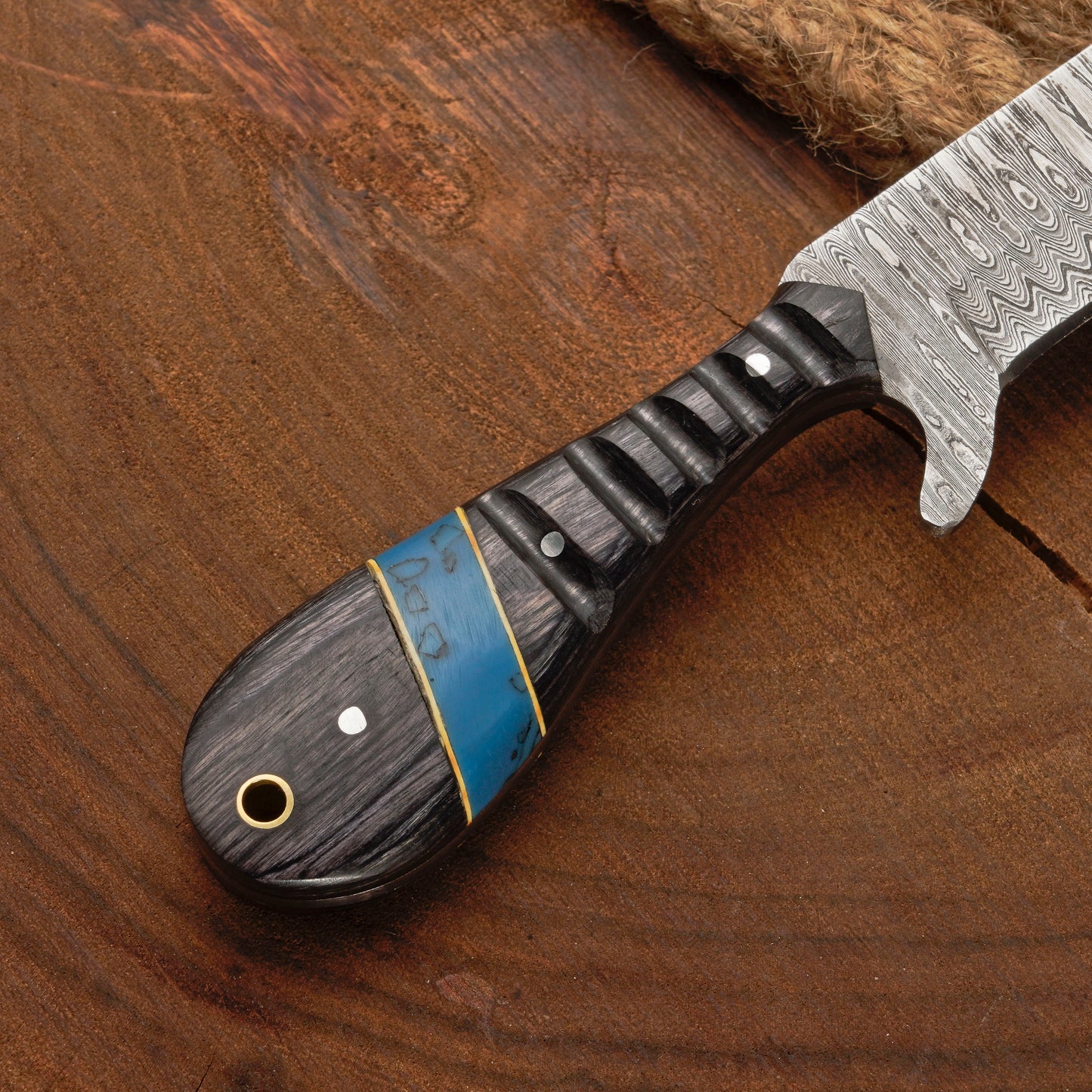 Handmade Forged Damascus Steel Bull Cutter Knife w/ Pakkawood Resin Handle | Damascus Blade