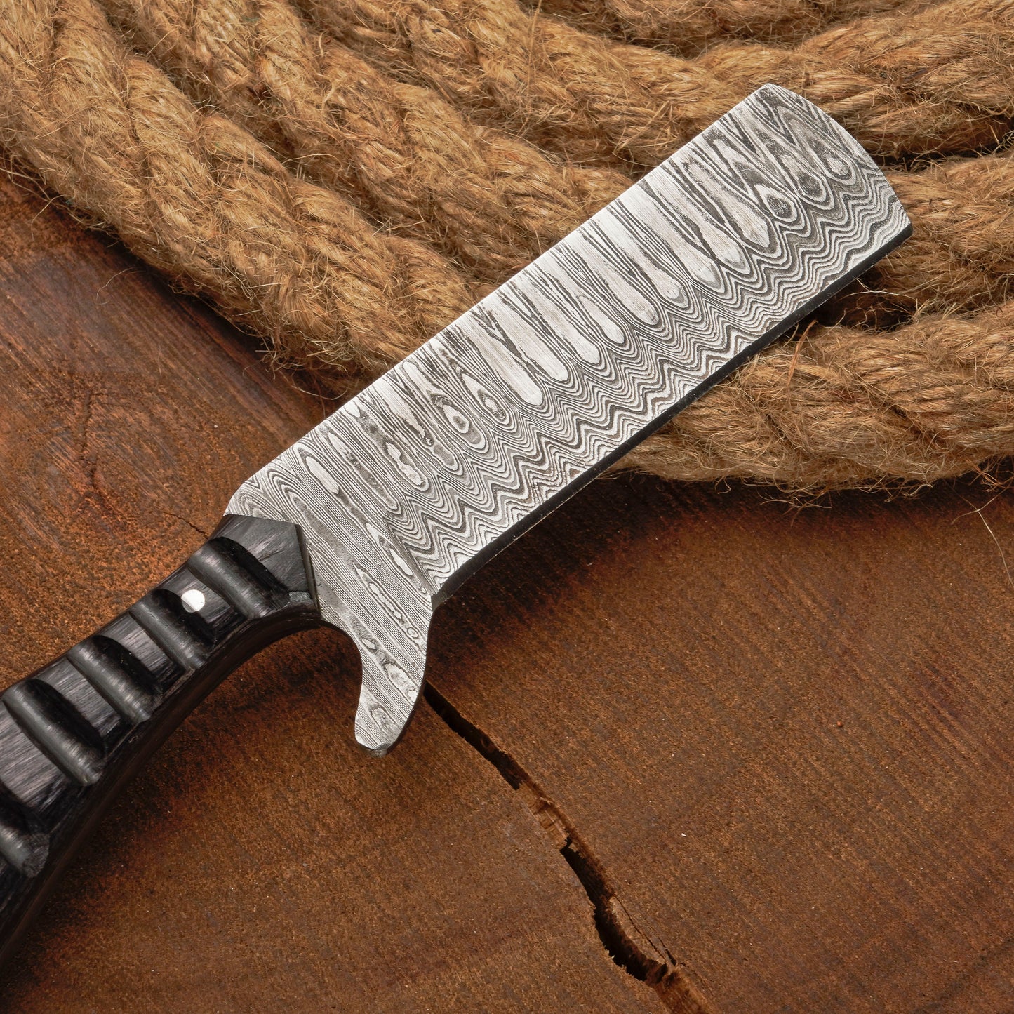 Handmade Forged Damascus Steel Bull Cutter Knife w/ Pakkawood Resin Handle | Damascus Blade