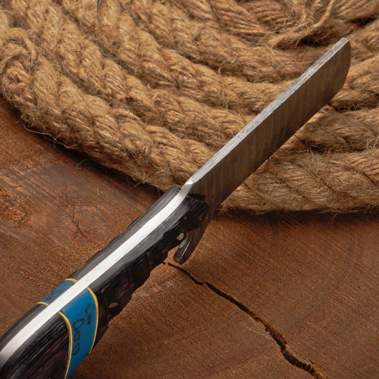 Handmade Forged Damascus Steel Bull Cutter Knife w/ Pakkawood Resin Handle | Damascus Blade