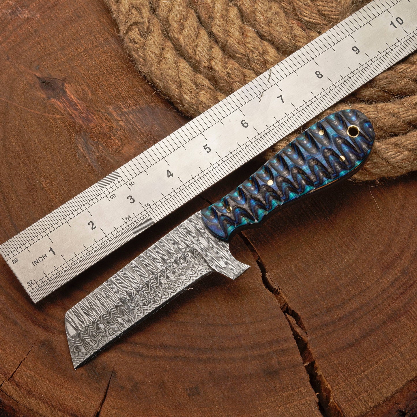 Custom Handmade Damascus Steel Bull Cutter Knife with Pakkawood  Handle