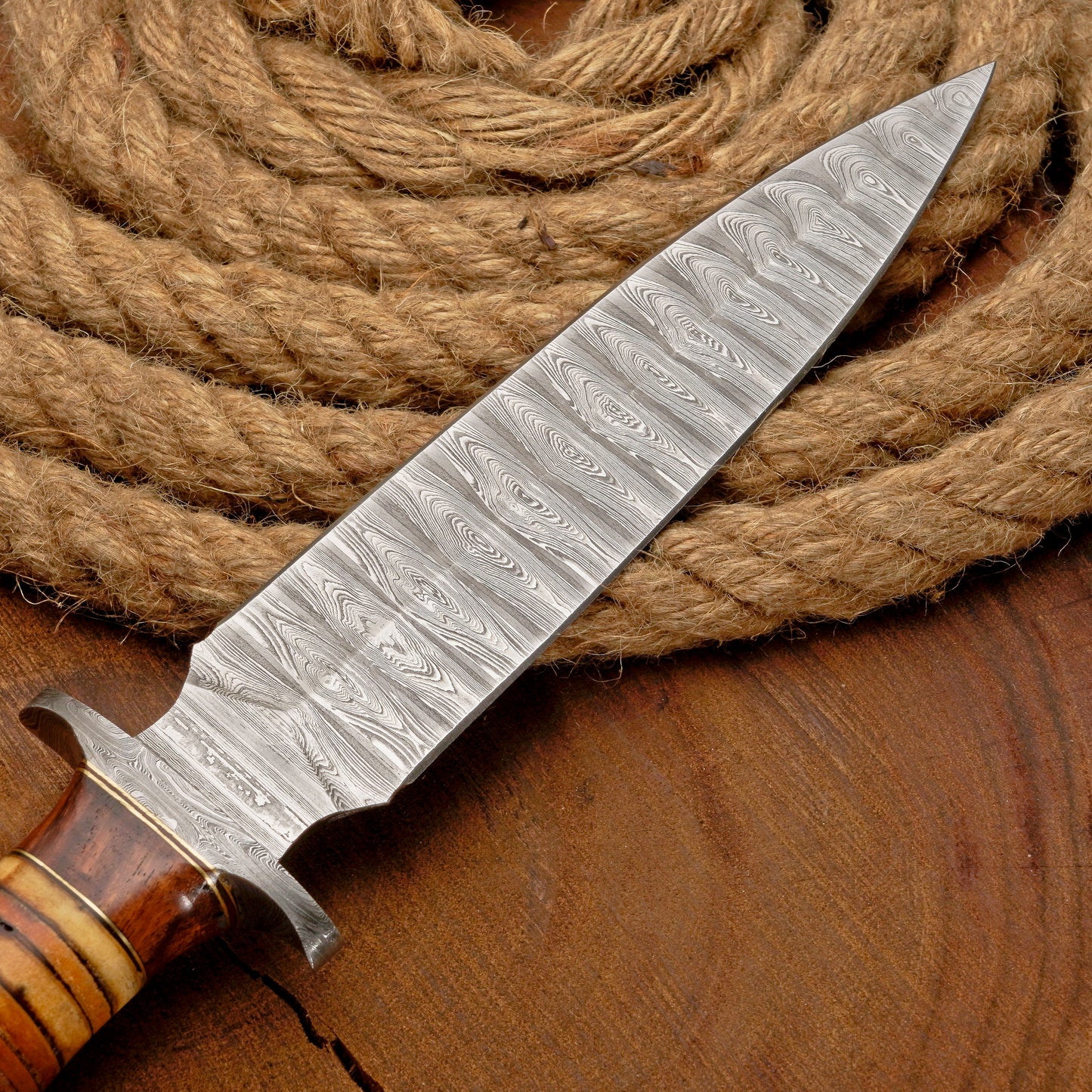 Custom Handmade Damascus Steel Dagger Knife with Leather Stack Handle