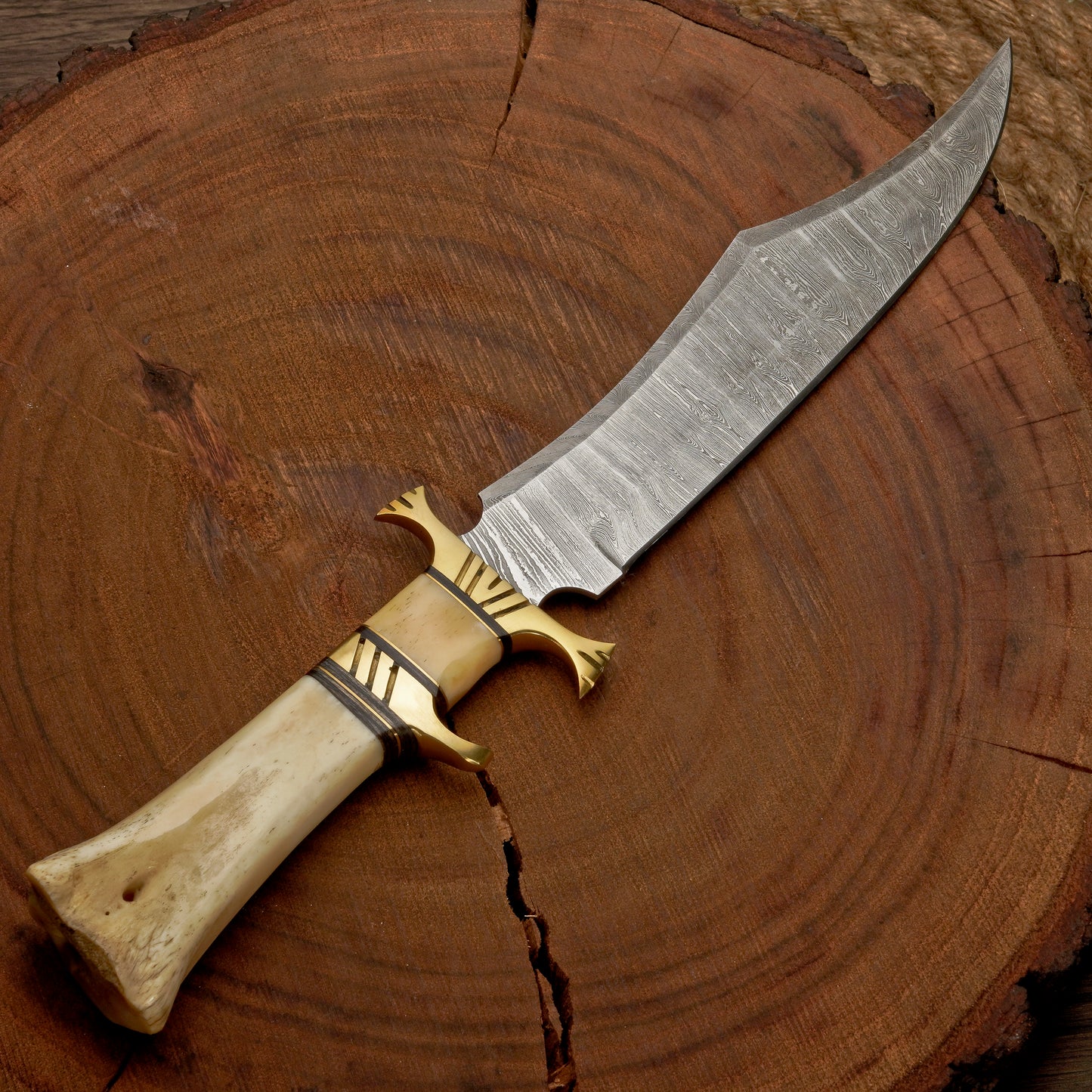 HANDMADE FORGED DAMASCUS Steel Bowie Hunting Knife EDC - 15” Survival Knife