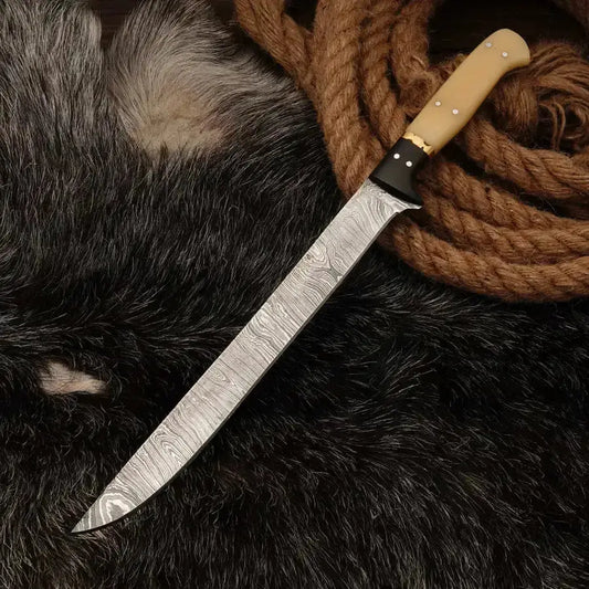 Fillet Knife - Handmade Damascus Steel Fillet Full Tang Knife With Bone Handle-Japnese Chef Knife - Hunt Craft Knives