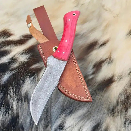 Handmade Forged Damascus Steel Hunting Full Tang Knife-Best Kitchen Chef Knives-Red Pakka Wood Handle--Hunt Craft Knives