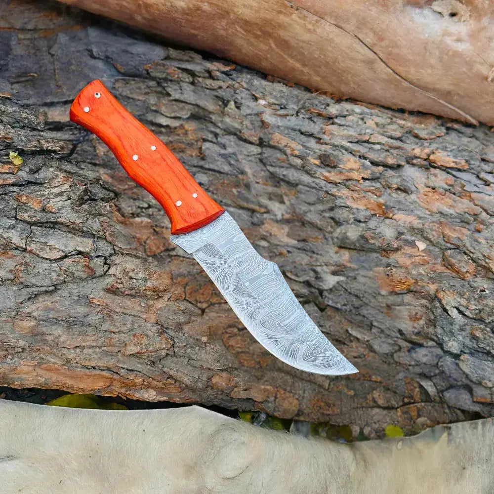 Handmade Damascus Steel Hunting Chef Knife-Best Kitchen Knives-Orange Pakka Wood Handle--Hunt Craft Knives