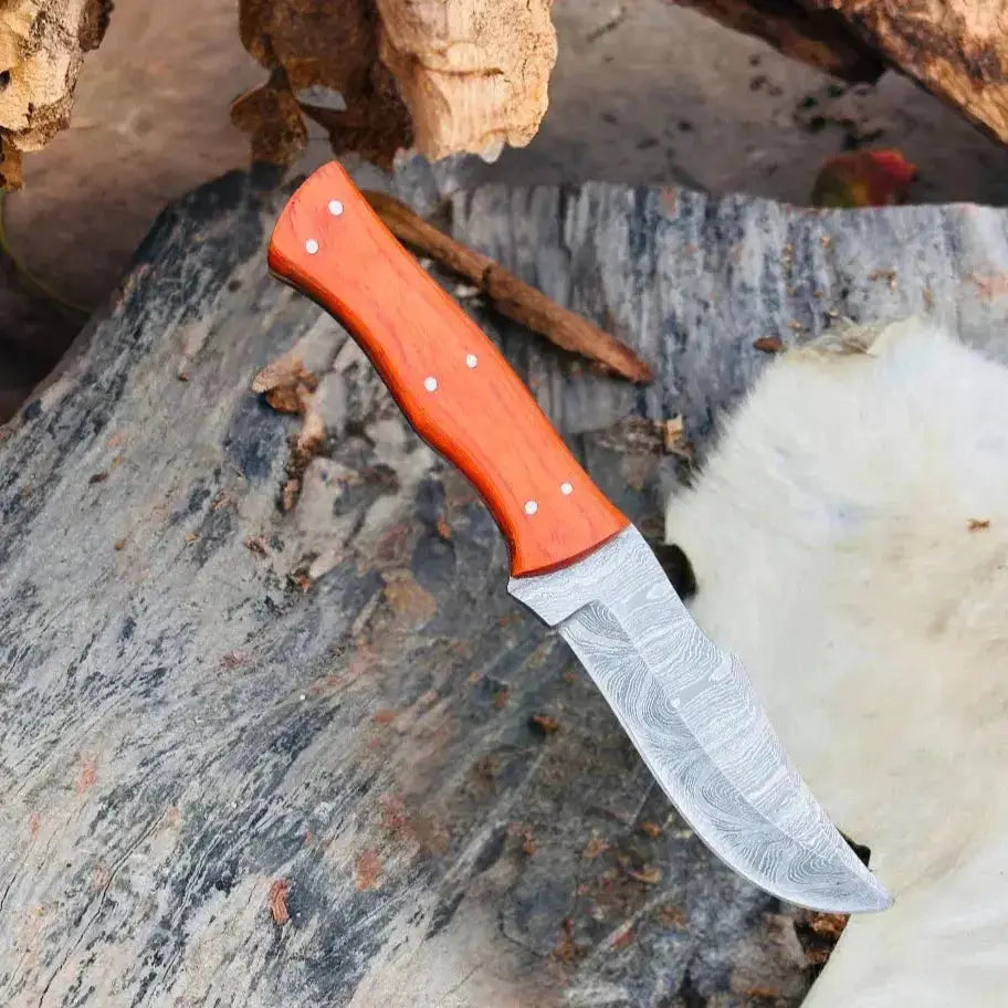 Handmade Damascus Steel Hunting Chef Knife-Best Kitchen Knives-Orange Pakka Wood Handle--Hunt Craft Knives