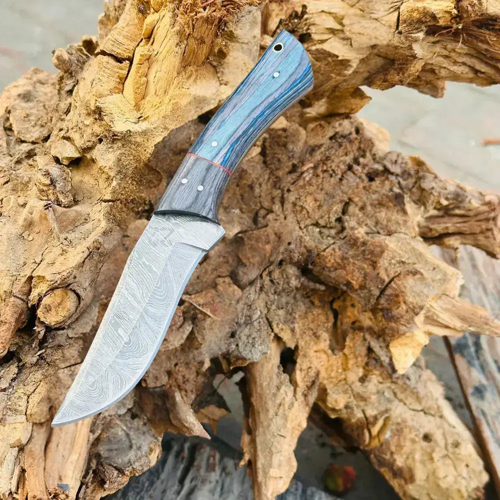 Handmade Damascus Steel Hunting Knife Black and Blue Pakka Wood Handle - Hunt Craft Knives