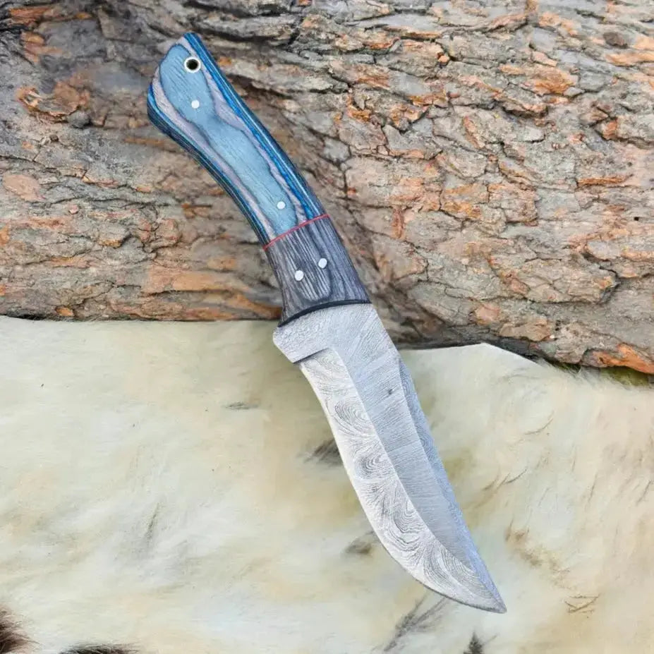 Handmade Damascus Steel Hunting Knife Black and Blue Pakka Wood Handle - Hunt Craft Knives