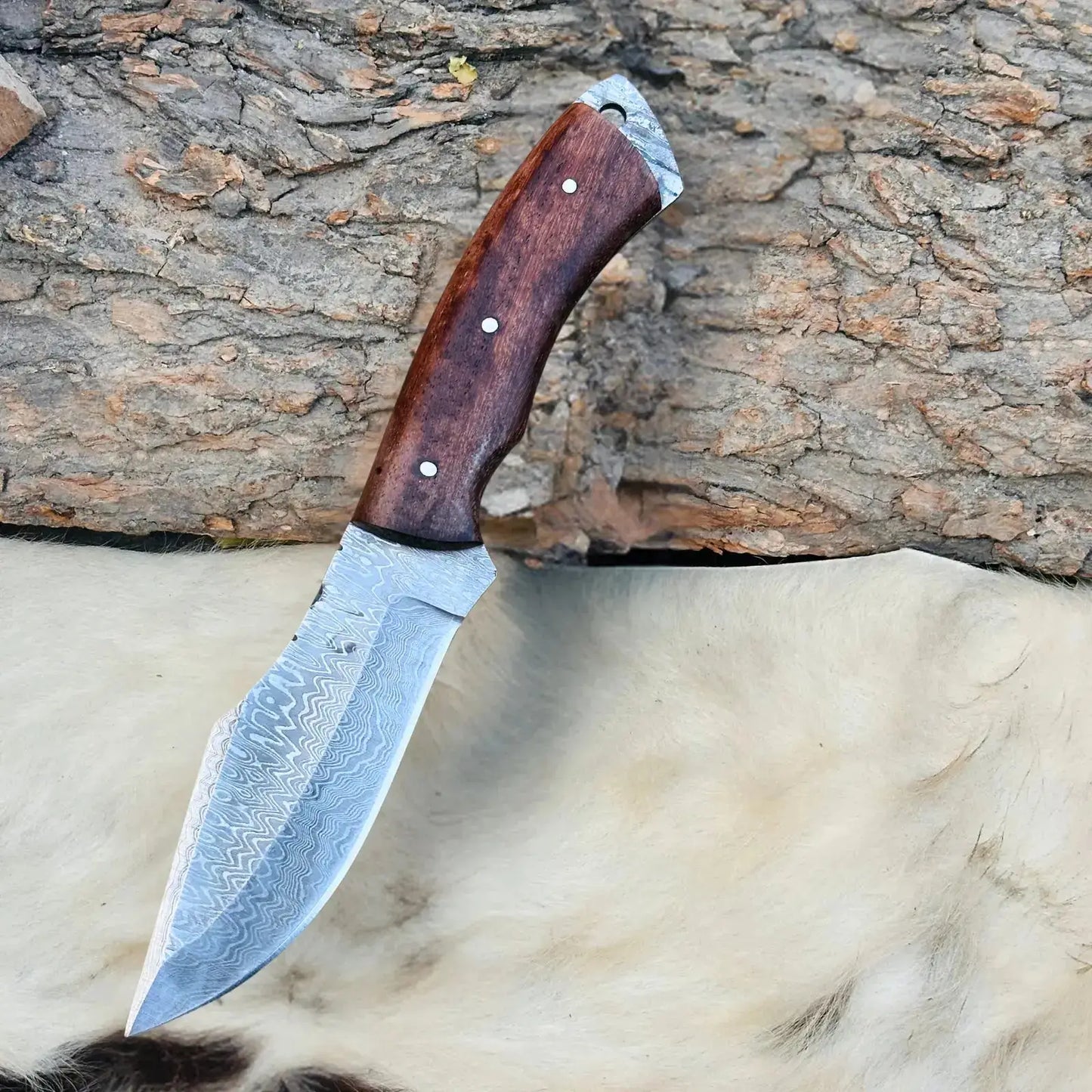 Handmade Damascus Steel Hunting Full Tang Knife -Best Chef Knife- Rose Wood Handle Kitchen Knives--Hunt Craft Knives