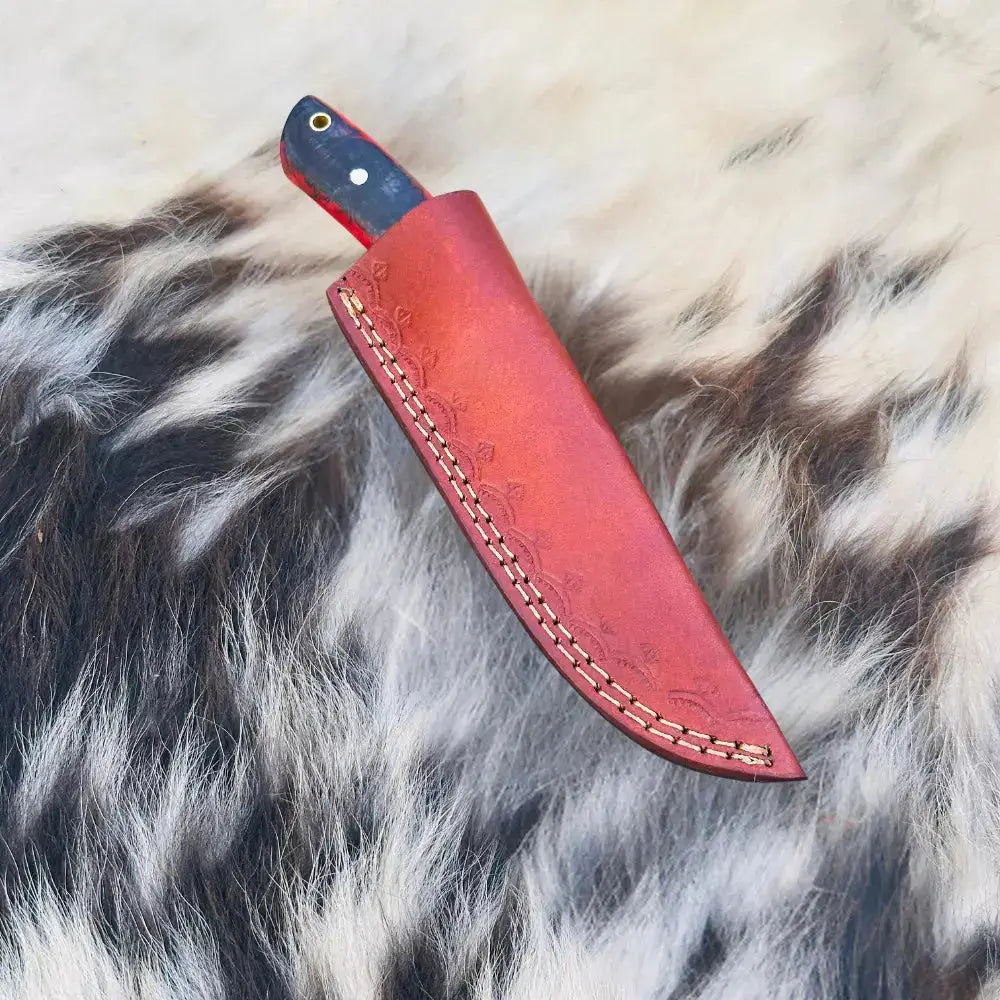 Handmade Damascus Steel Skinner Knife Red & Black Resin Handle - Hunt Craft Knives 