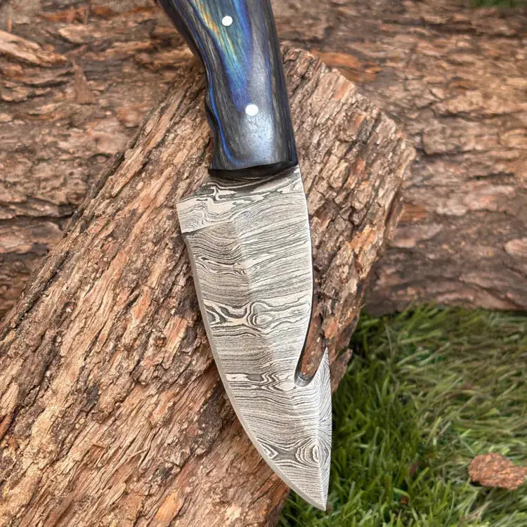 Handmade Forged Damascus Steel Gut Hook Hunting Skinner EDC Knife With Pakka Wood Handle Hunt Craft Knives