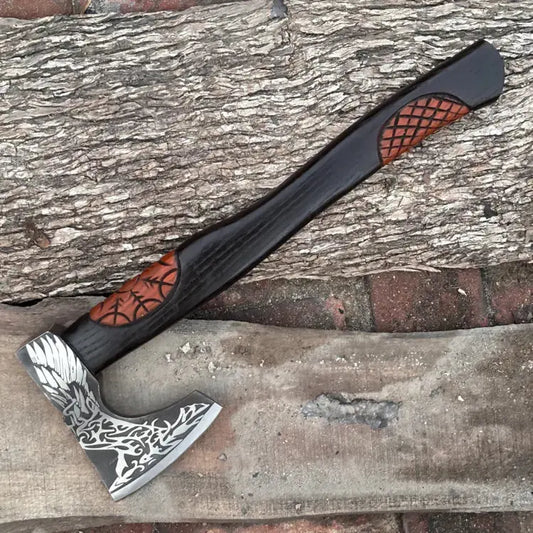 Handmade High Carbon Steel Tomahawk Viking Axe-Bearded Viking Battle Axe Ash Wood Handle Hunt Craft Knives