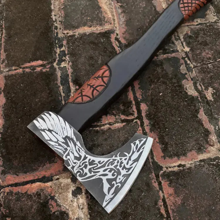 Handmade High Carbon Steel Tomahawk Viking Axe-Bearded Viking Battle Axe Ash Wood Handle Hunt Craft Knives