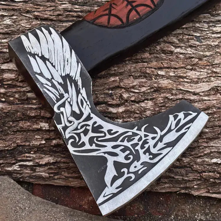 Handmade High Carbon Steel Tomahawk Viking Axe-Bearded Viking Battle Axe Ash Wood Handle Hunt Craft Knives