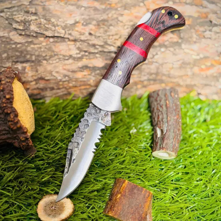 Handmade Stainless Steel Hunting Folding Pocket Knife W/ Wood Handle-Engraved Blade Knife Hunt Craft Knives