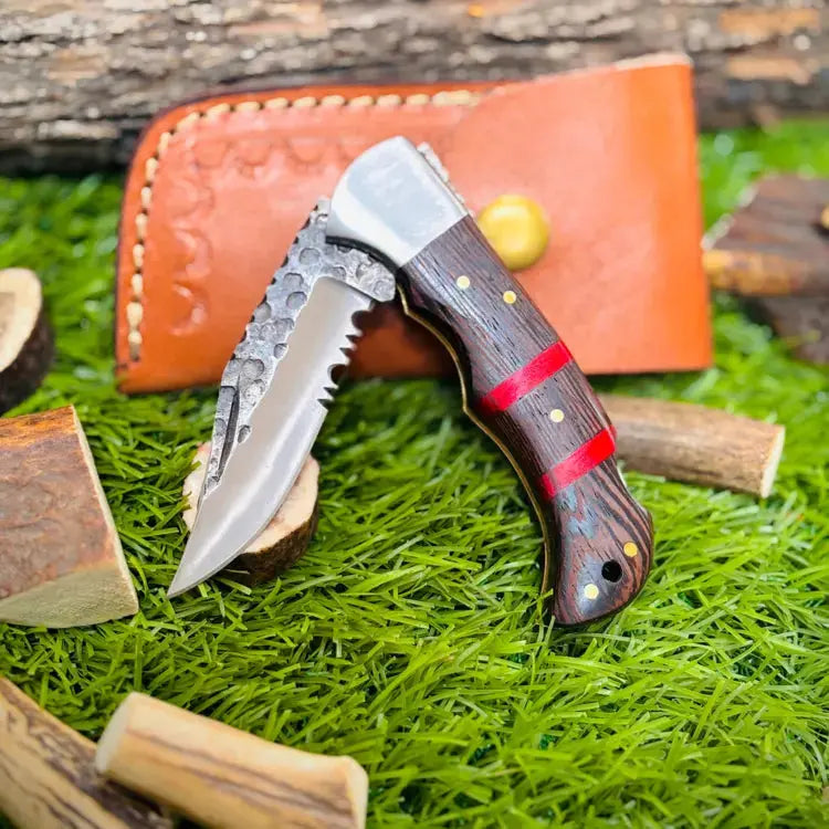 Handmade Stainless Steel Hunting Folding Pocket Knife W/ Wood Handle-Engraved Blade Knife Hunt Craft Knives