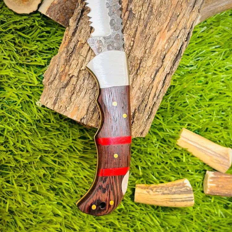 Handmade Stainless Steel Hunting Folding Pocket Knife W/ Wood Handle-Engraved Blade Knife Hunt Craft Knives