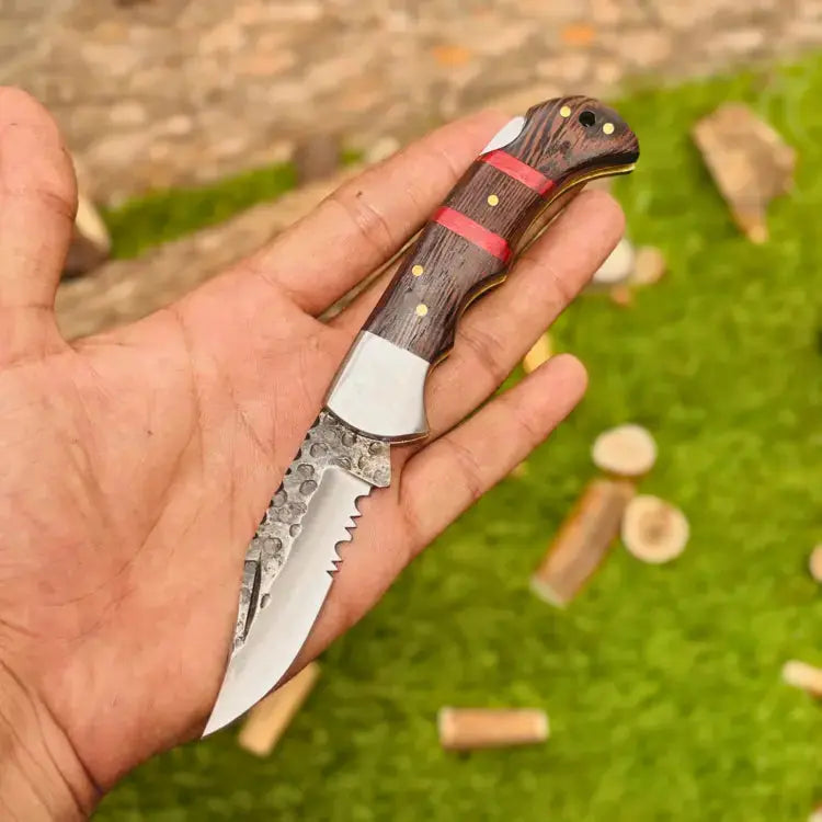 Handmade Stainless Steel Hunting Folding Pocket Knife W/ Wood Handle-Engraved Blade Knife Hunt Craft Knives