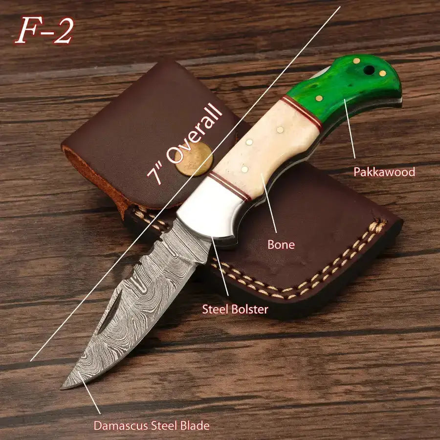Custom Handmade Damascus Steel Hunting Folding Knife-Best Pocket Knife With Bone & Wood Handle - Hunt Craft Knives