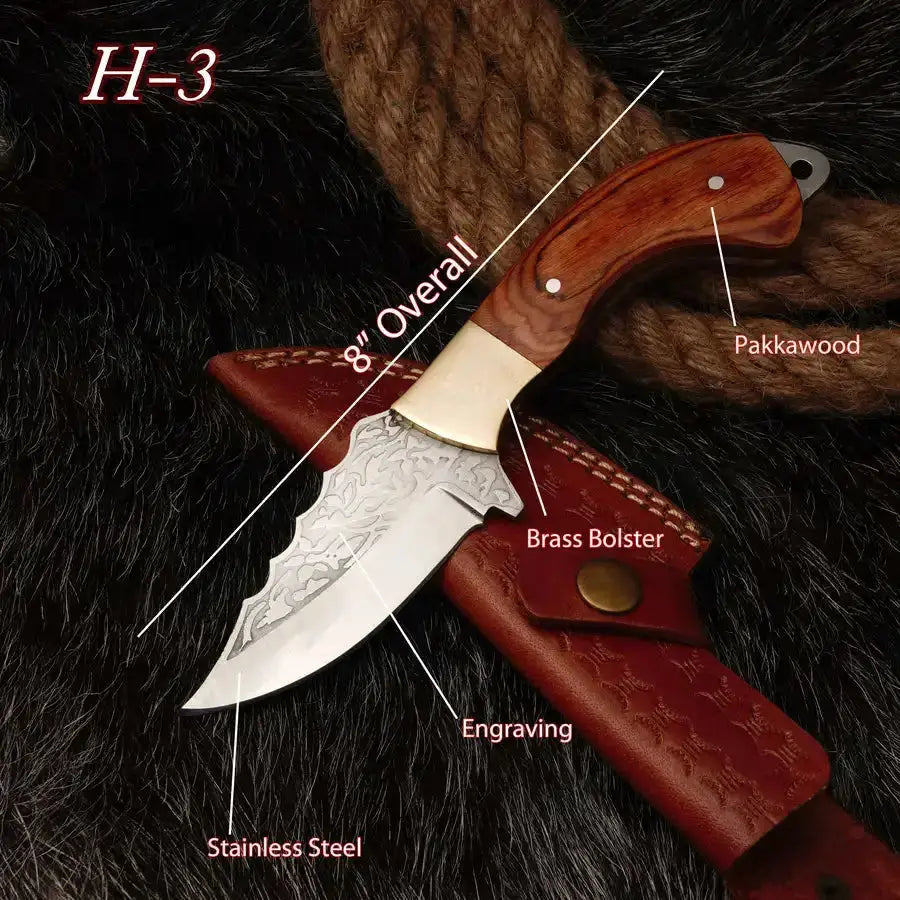 Handmade Stainless Steel Fixed Blade Knife Fulltang With Engrave Blade & Brass Bolster-Best Fixed Blade Knife - Hunt Craft Knives