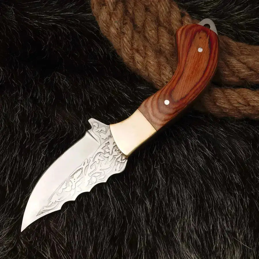Handmade Stainless Steel Fixed Blade Knife Fulltang With Engrave Blade & Brass Bolster-Best Fixed Blade Knife - Hunt Craft Knives