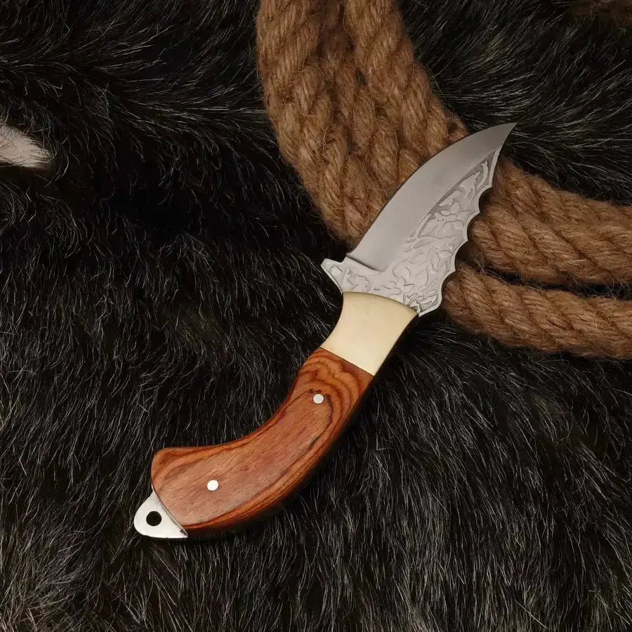Handmade Stainless Steel Fixed Blade Knife Fulltang With Engrave Blade & Brass Bolster-Best Fixed Blade Knife - Hunt Craft Knives