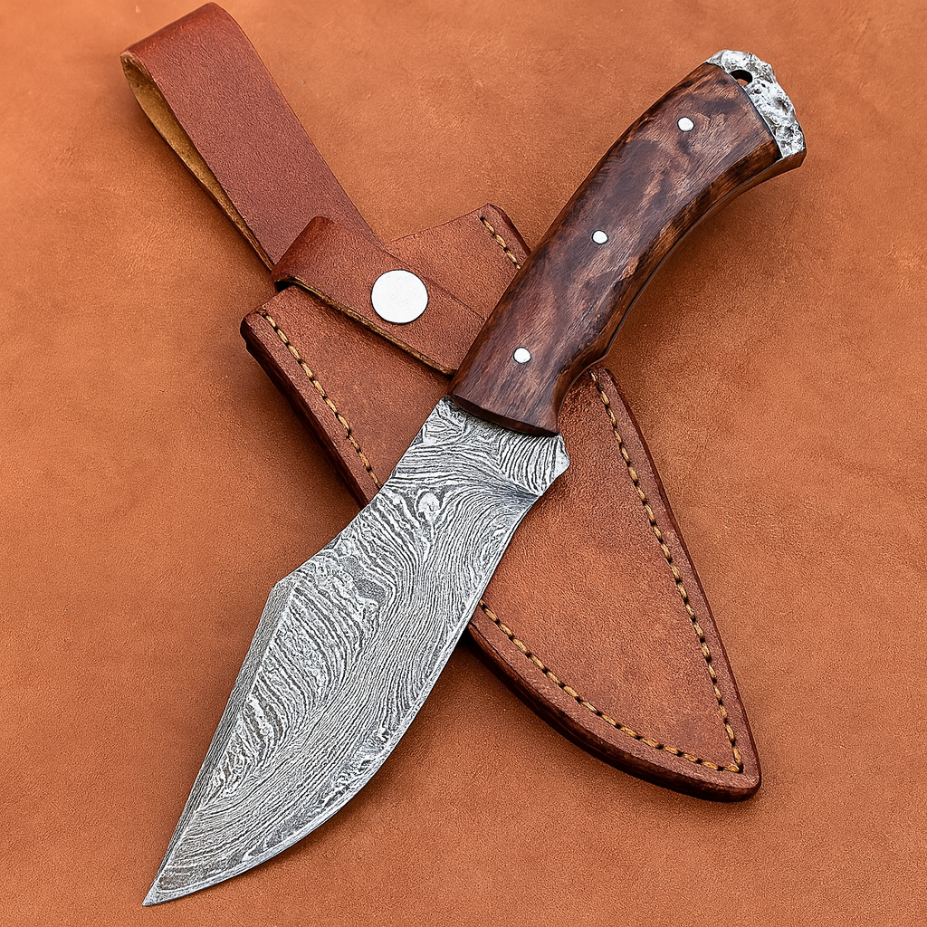 Premium Handmade Damascus Hunting Knife with Rosewood Handle - 10