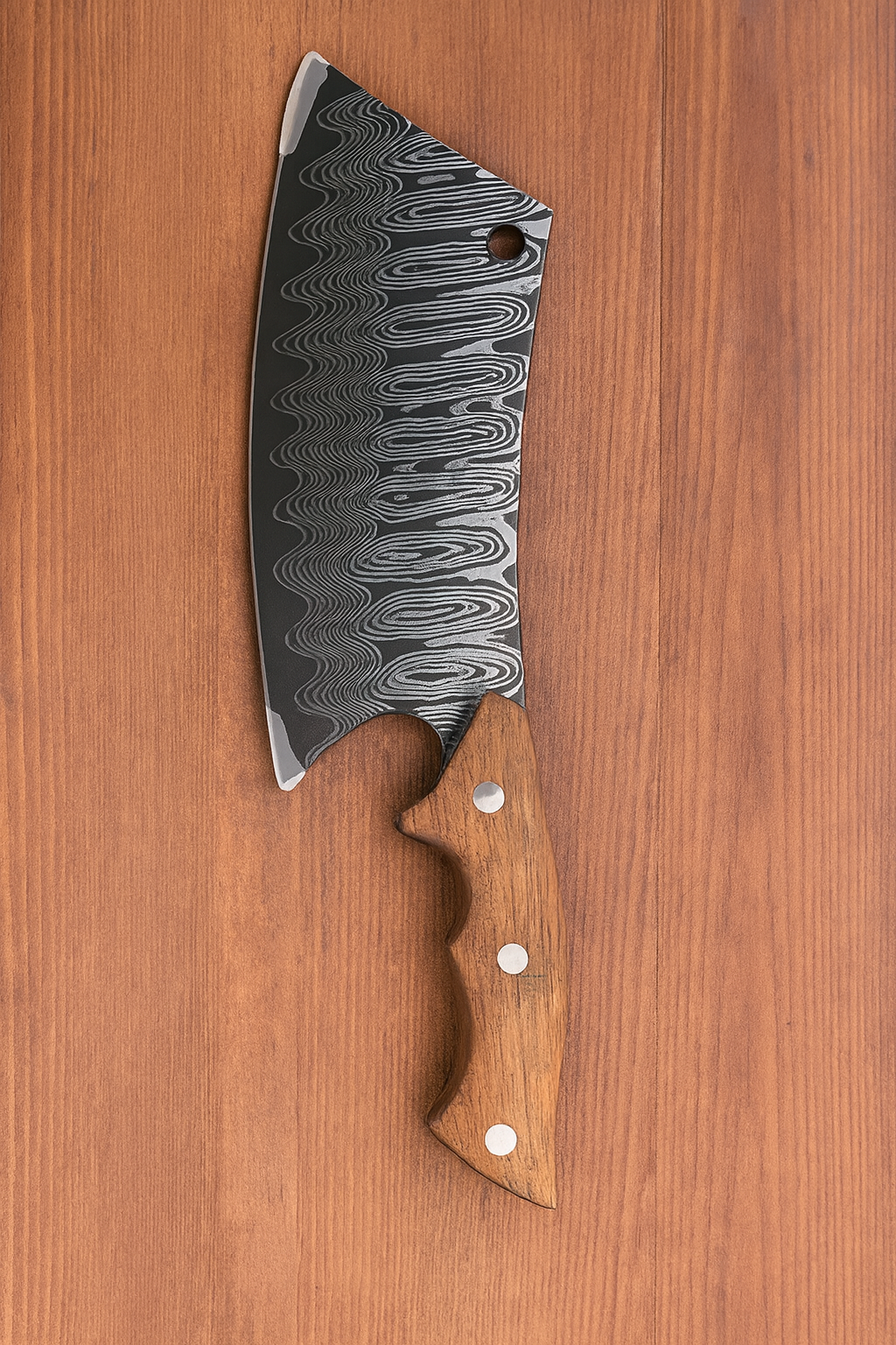 Hand-Forged Japanese Meat Cleaver Knife with Oak Handle & Sheath