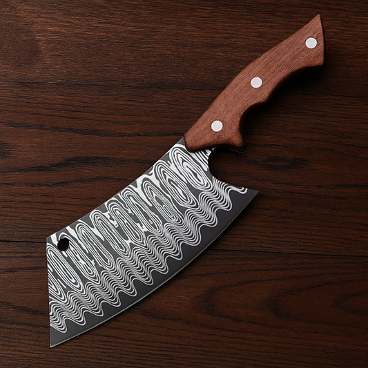 Hand-Forged Japanese Meat Cleaver Knife with Oak Handle & Sheath