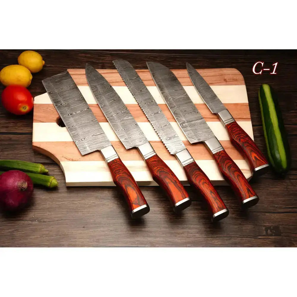Majesty Wood |Handmade Froged Damascus Steel Chef Knives, Kitchen Knife Set With Wood Handle - Hunt Craft Knives