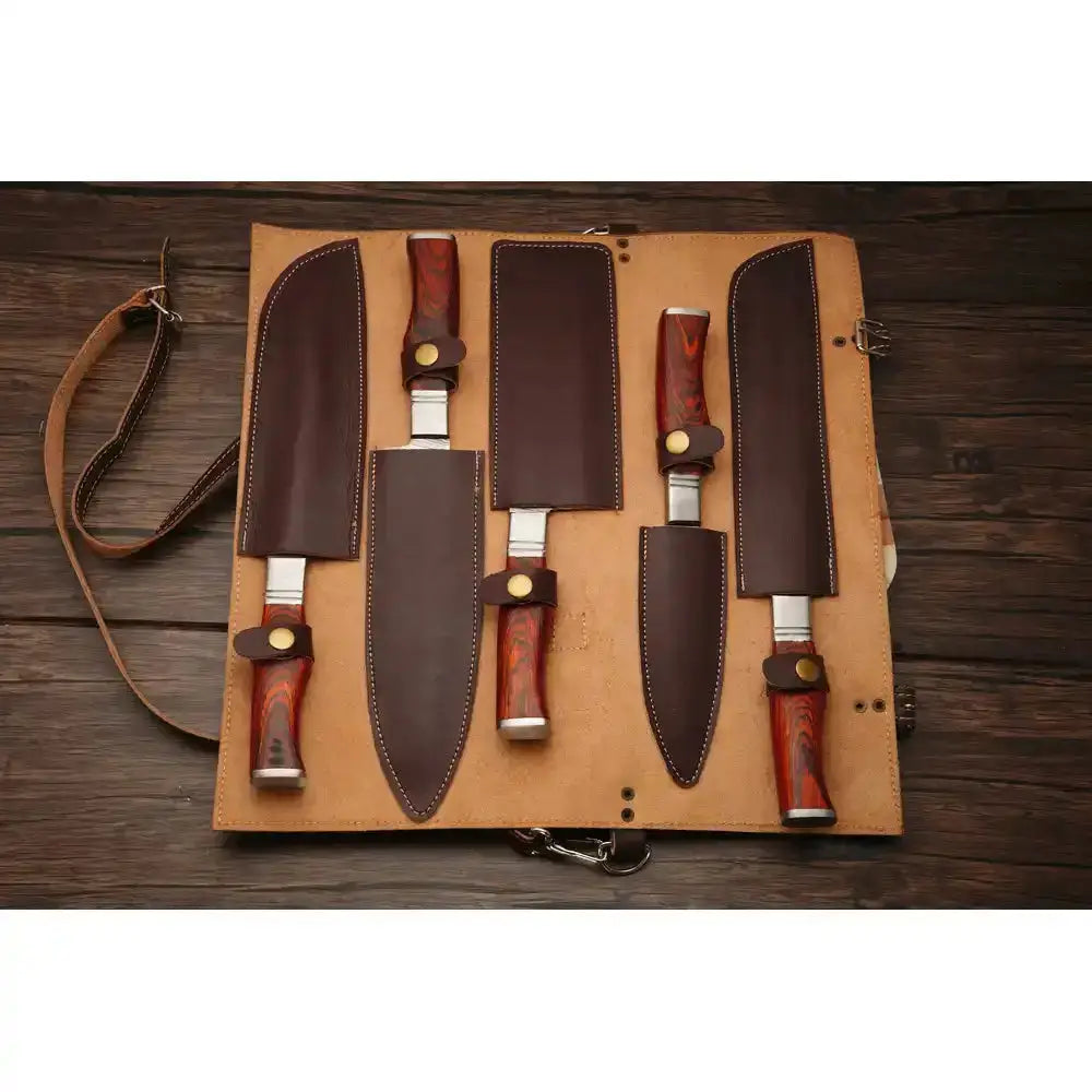 Majesty Wood |Handmade Froged Damascus Steel Chef Knives, Kitchen Knife Set With Wood Handle - Hunt Craft Knives