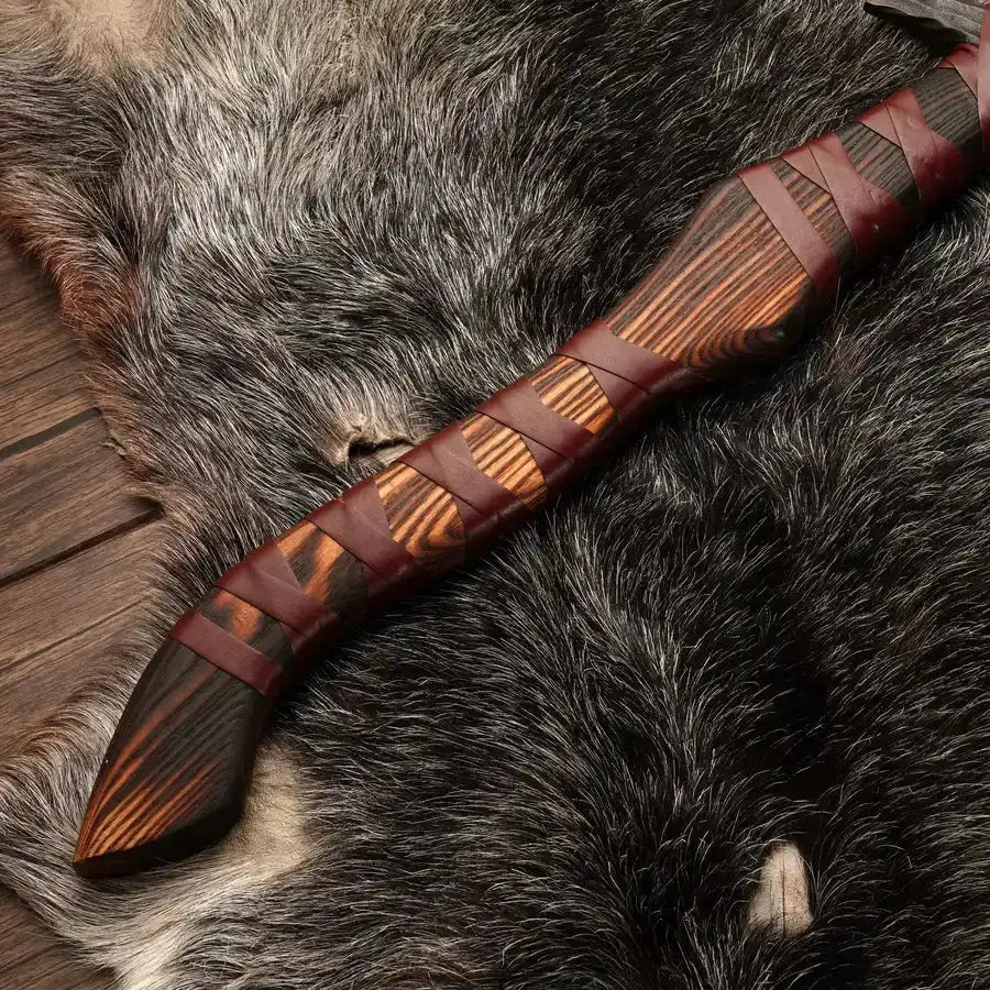 Ravenclaw Battle Axe - Handcraft Tomahawk Axe with Ash Wood Handle & Leather Wrapping - Viking Axe - Hunt Craft Knives