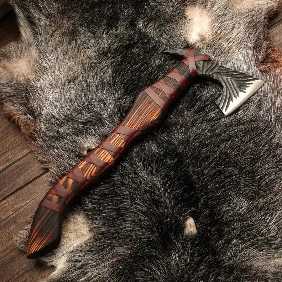 Ravenclaw Battle Axe - Handcraft Tomahawk Axe with Ash Wood Handle & Leather Wrapping - Viking Axe - Hunt Craft Knives