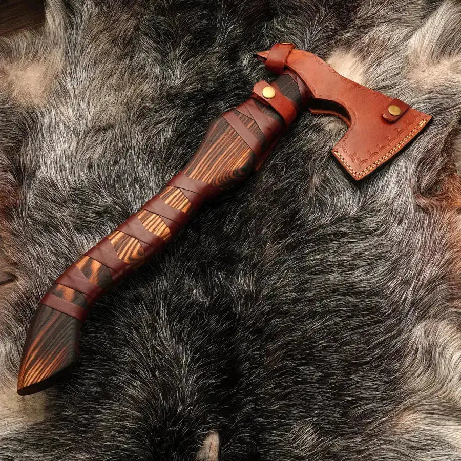 Ravenclaw Battle Axe - Handcraft Tomahawk Axe with Ash Wood Handle & Leather Wrapping - Viking Axe - Hunt Craft Knives