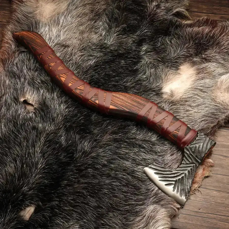 Viking Raider Axe - Handmade Royal Viking Axe with Ash Wood Handle & Leather Wrapping - Hunt Craft Knives